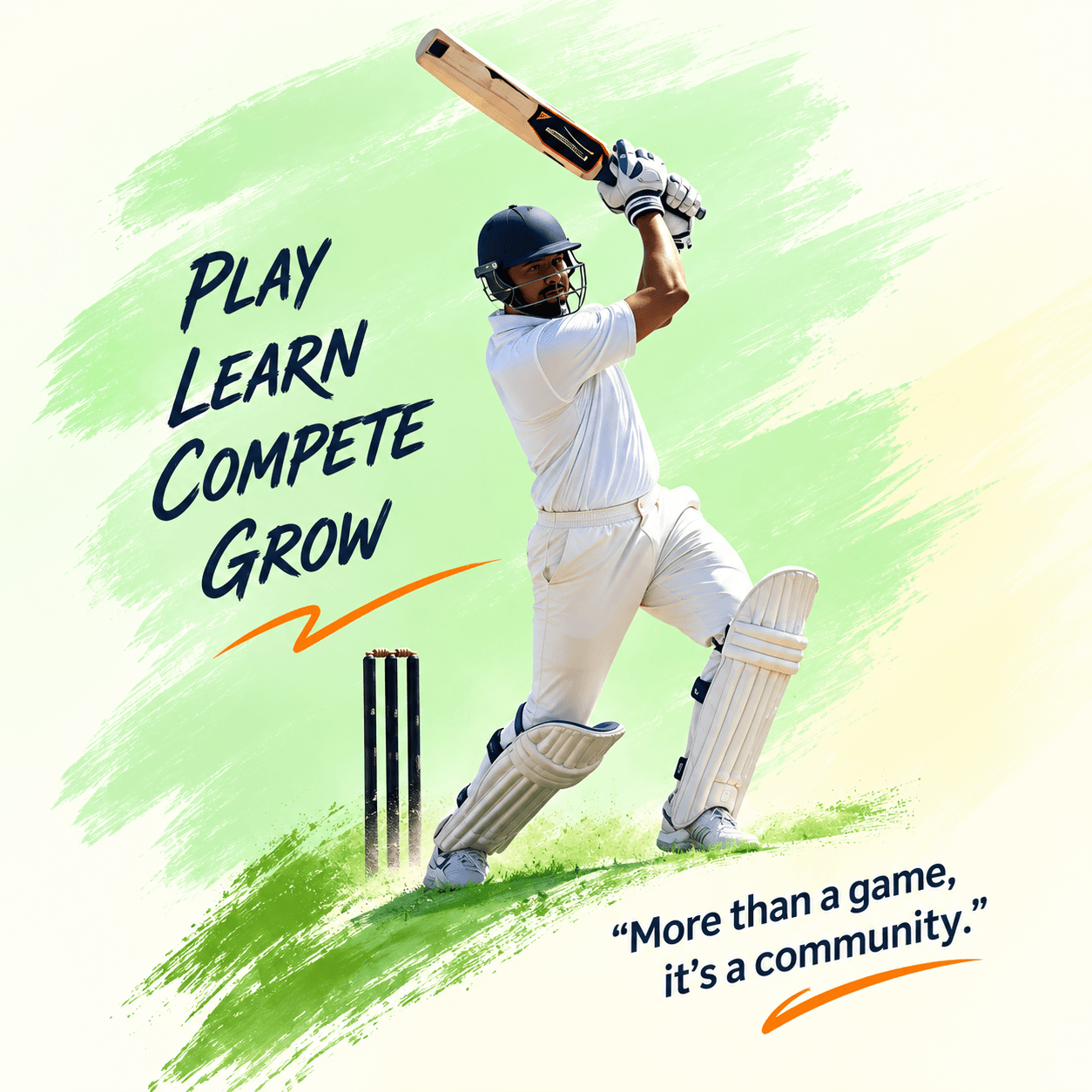 A batsman driving through the off side. Play, learn, compete, grow — more than a game, it's a community.
